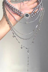 Vintage Multi-layer Stacked Gem Metal Necklace
