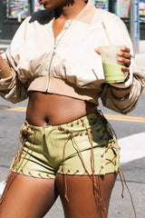 Punk Lace - up PU Leather Mini Shorts