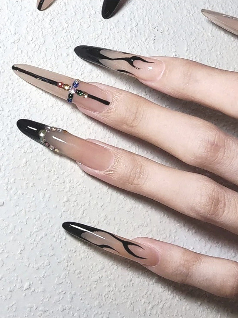 Dark Flame Cross Press On Nails