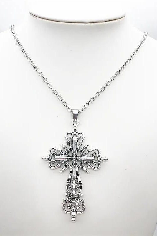 Floral Gothic Cross Pendant Necklace Main image