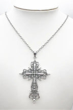 Floral Gothic Cross Pendant Necklace