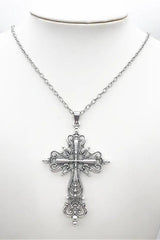 Floral Gothic Cross Pendant Necklace