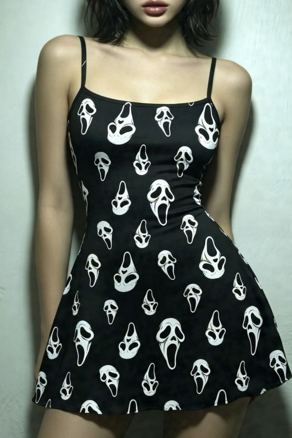 Graphic Print Strappy Flared Mini Dress