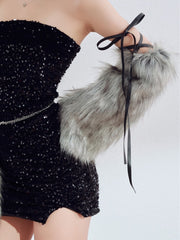 Y2K Millennial Hot Girl Subculture Faux Fur Strapped Gloves