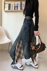 Punk Streetwear Retro Asymmetrical Mid-Length Denim Skirt