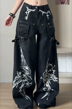 Chain Print Wide Leg Denim Pants