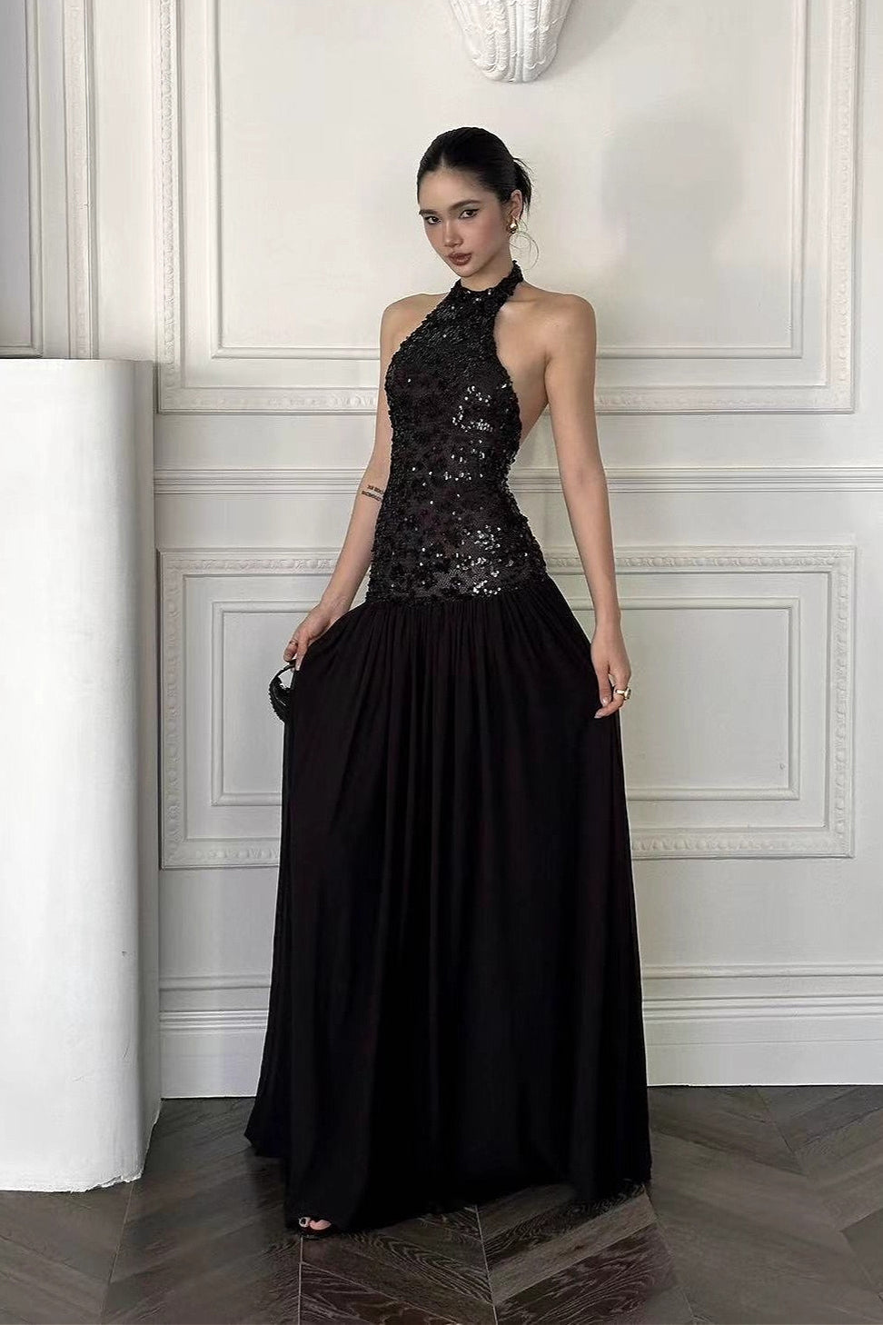 Black Sequin Statement Maxi Dress