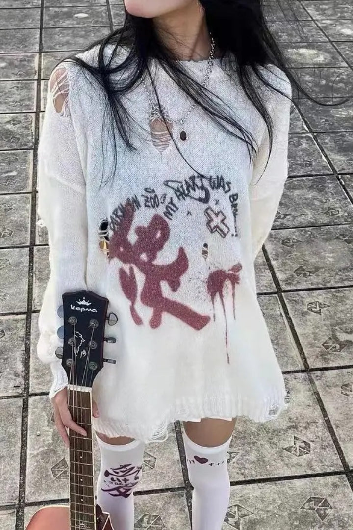 Y2K Punk Hollow Out Ripped Thin Knit Sweater Main image