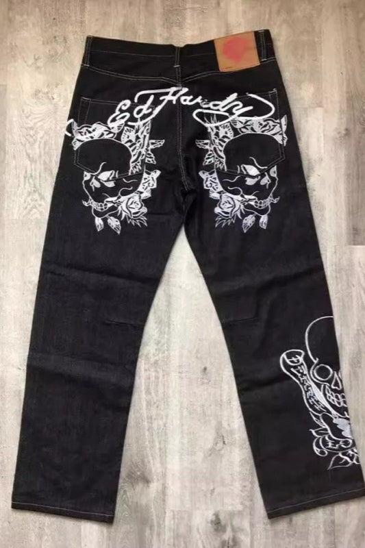 Assorted Embroidered Graphic Straight Leg Jeans