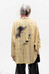 Unisex Yellow Plaid Graffiti Punk Loose Blouse