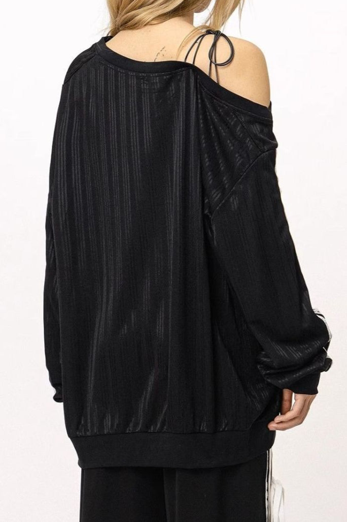 Wide Neck Striped Sleeve Sweatshirt Secondary image