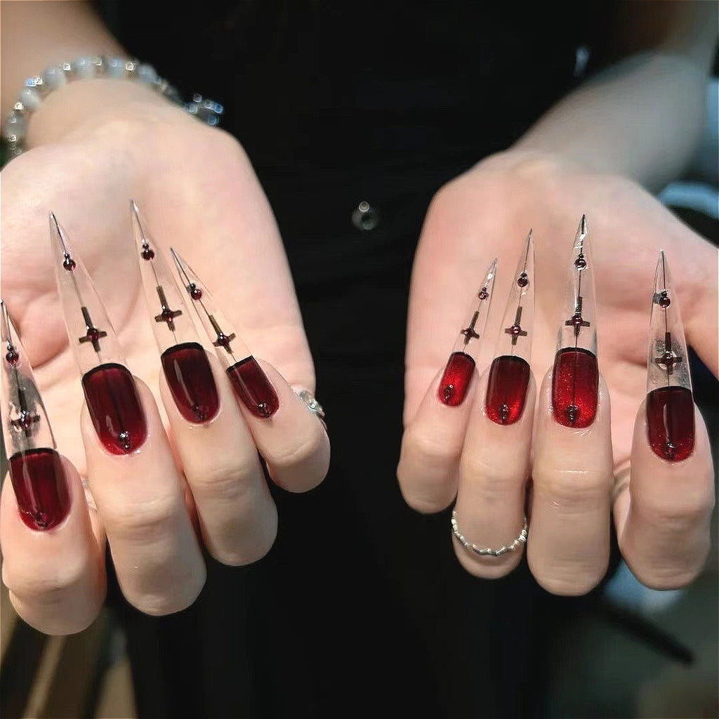 Gothic Blood Red Wearable Press On Nails