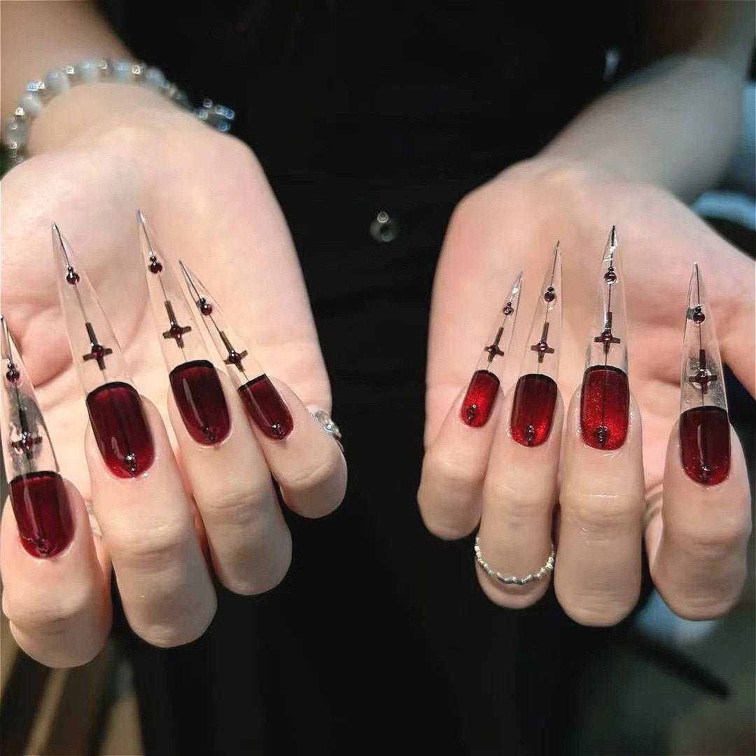 Gothic Blood Red Wearable Press On Nails