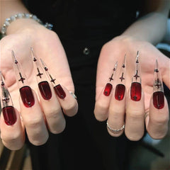 Gothic Blood Red Wearable Fake Nails