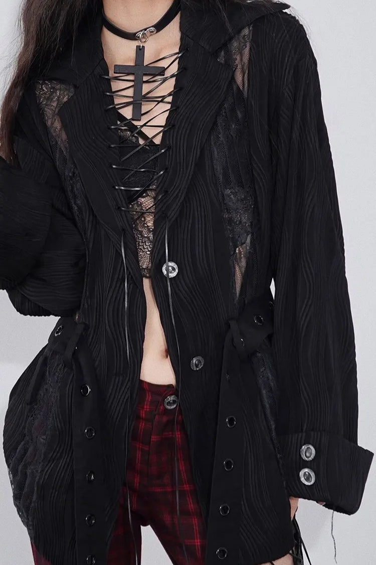 Black Cross Lapel Lace Blouse Secondary image