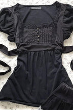 Vintage Puff Sleeve Lace Tie T-shirt