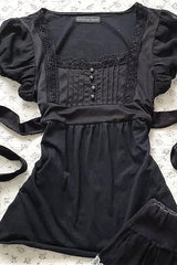 Vintage Puff Sleeve Lace Tie T-shirt