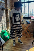 Newspaper Print Patchwork Wide-Leg Shorts