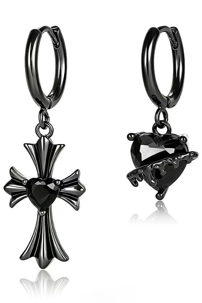 Cross Heart Mismatched Hoop Earrings