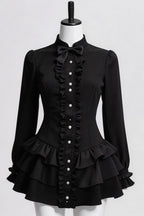 High Collar Tiered Ruffle Mini Dress