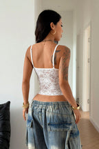 Floral Lace Cropped V Neck Tank Top