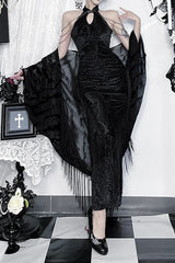 Chinese Dark Gothic Cheongsam Stand-up Collar High-slit Maxi Dress