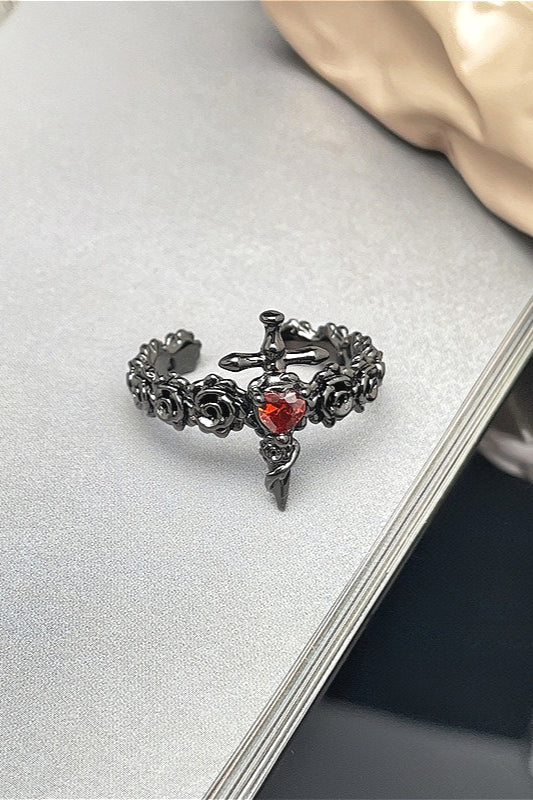 Gothic Dark Style Red Diamond Stackable Ring Secondary image