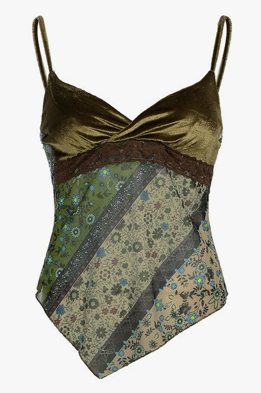 Y2K Retro Forest Print Irregular Camis Secondary image