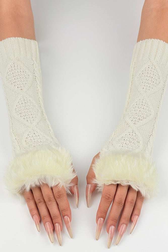 Diamond Knit Fluffy Trim Gloves