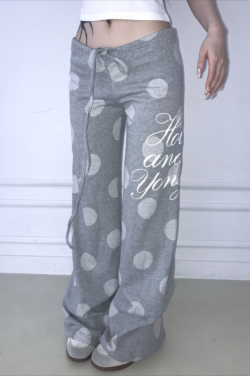 Y2K Retro Polka Dot & Letter Print Casual Pants