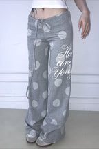Y2K Retro Polka Dot & Letter Print Casual Pants