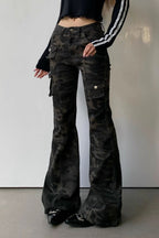 Camouflage Flared Cargo Pocket Pants