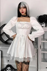 Lace Puff Sleeve Bandage Bodycon Mini Dress