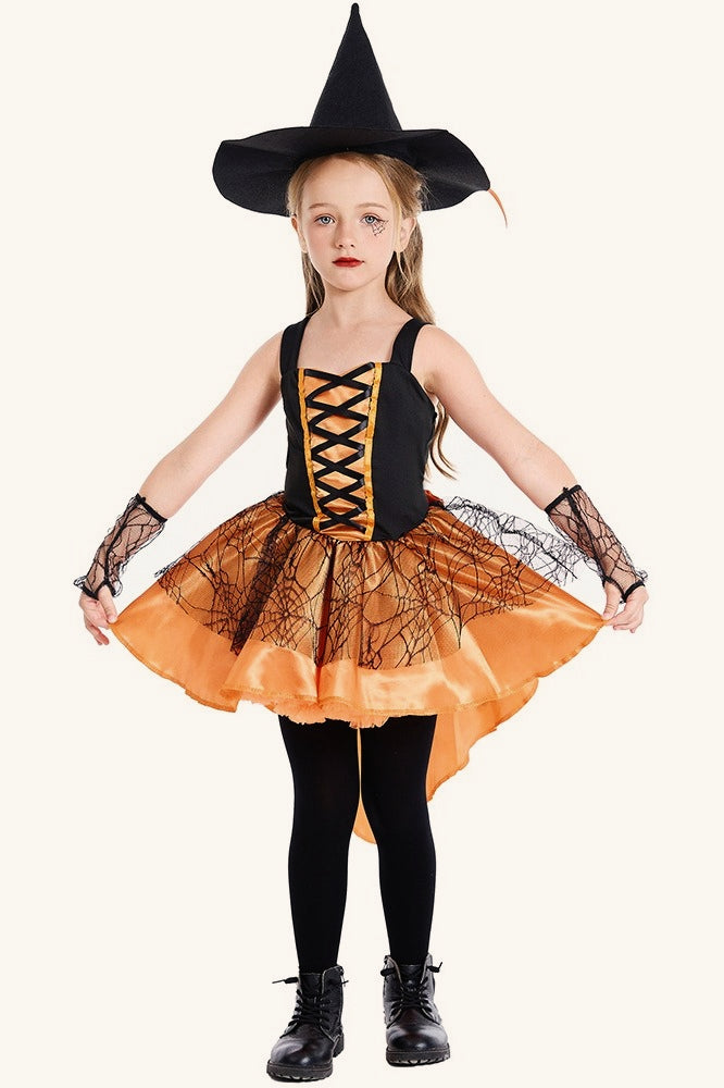 Orange Witch Dress Kid Halloween Costume Main image