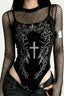 Cross Scroll Fishnet Sleeve Bodysuit