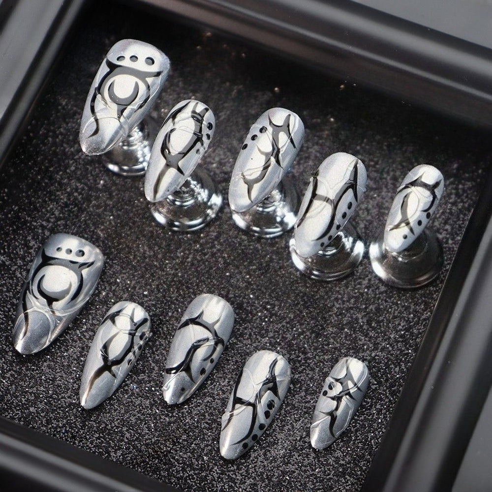 Cyberpunk Silver Mecha Press On Nails Main image