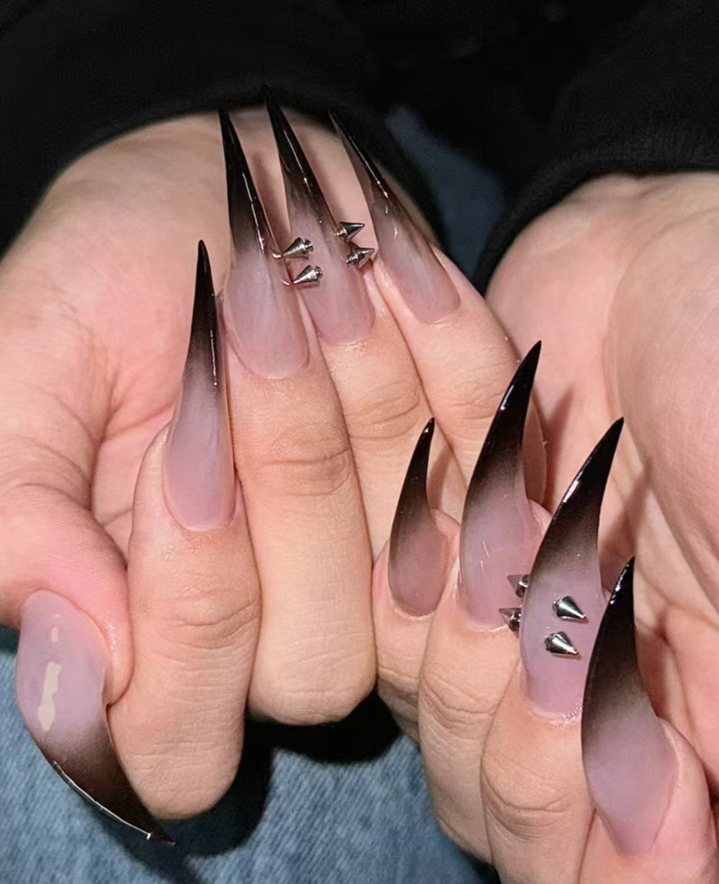 Gothic Black Ombre Cat Claw Rivet Press On Nails