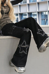 Edgy American Star Patch High-Rise Wide-Leg Pants