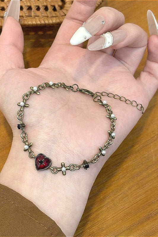 Vintage Antique Copper Cross Chain Bracelet