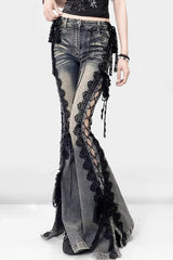 Y2K Retro Lace-Up Split Slim Flare Denim Pants