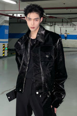 Casual Crocodile Punk Pattern PU Leather Jacket