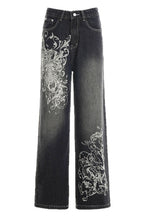 Ornate Scroll Washed Denim Pants