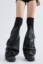 Faux Leather Panel Leg Warmer Socks