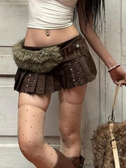 Retro Low-Waist Pleated Mini Skirt