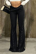Stud Trim Foldover Waist Flare Pants