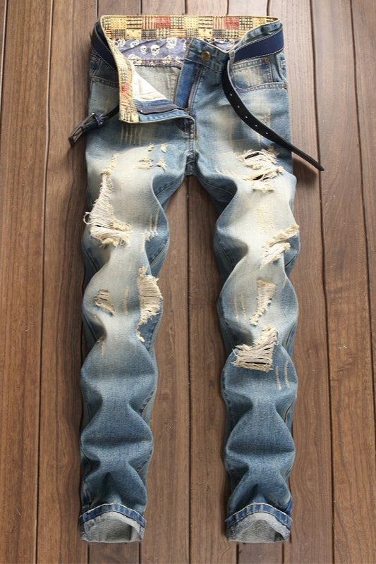 Retro Washed Distressed Denim Pants Secondary image