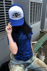 Slim Niche Blue Regular Shoulder T-Shirt