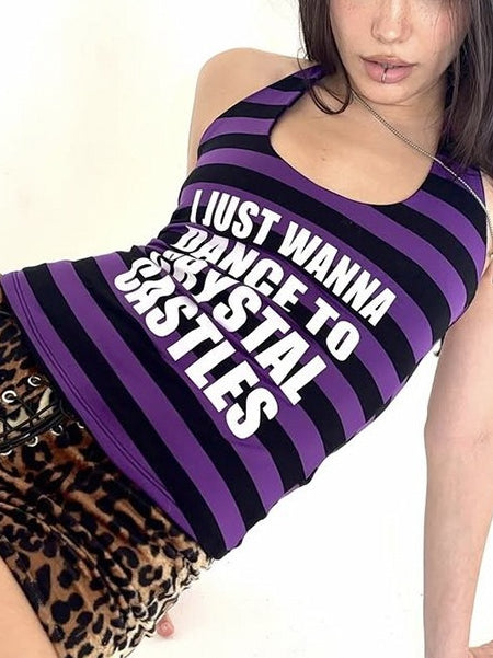 Harajuku Stripe Letter Print Halter Top