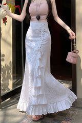 Black Gothic Printed Corset Mermaid Skirt