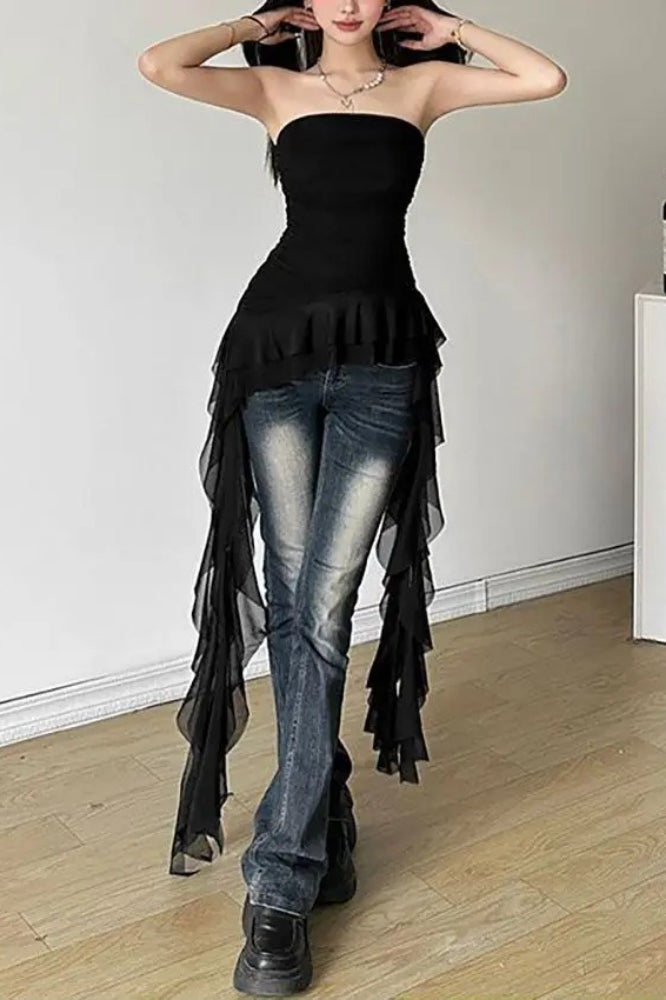 Off Shoulder Tassel Wrap Crop Top